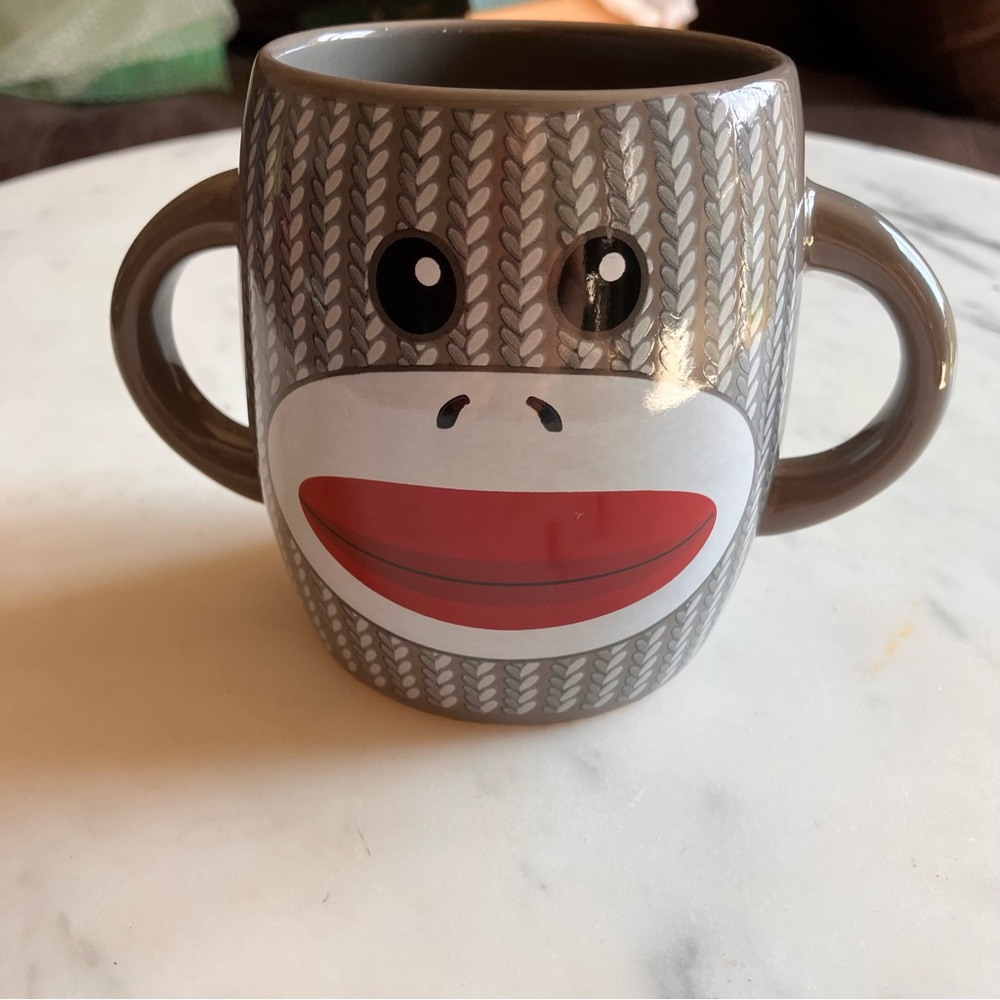 Galerie Gray Sock Monkey Double Handle 16 Oz‎ Coffee Tea or Cocoa Mug